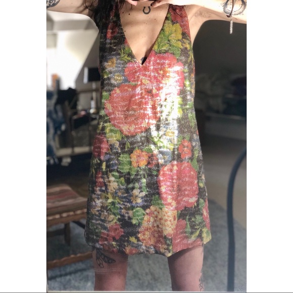 Free People Dresses & Skirts - Free People Sequin Shimmer Floral Mini Slip Dress